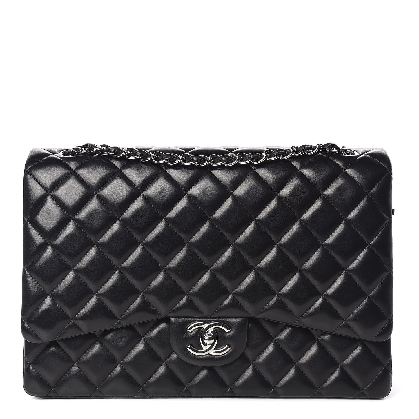 Lambskin Quilted Maxi Double Flap Black