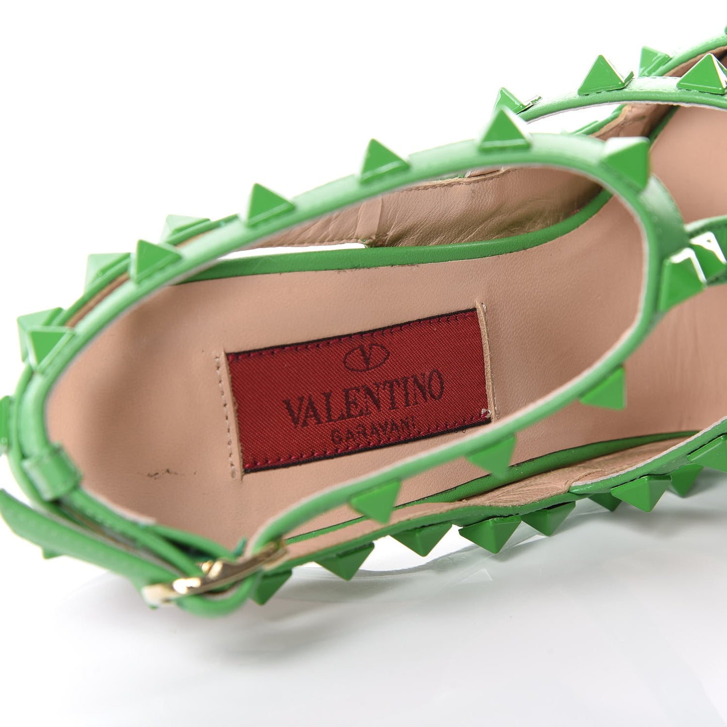 Nappa Monochrome Rockstud Ankle Strap Pumps 35.5 Green