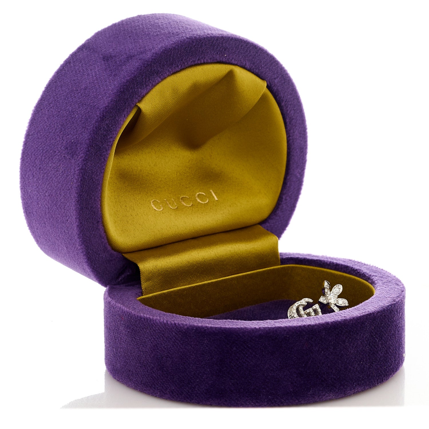 Gucci 18K White Gold Diamond Flora GG Open Ring 55 7.25 5 of 5