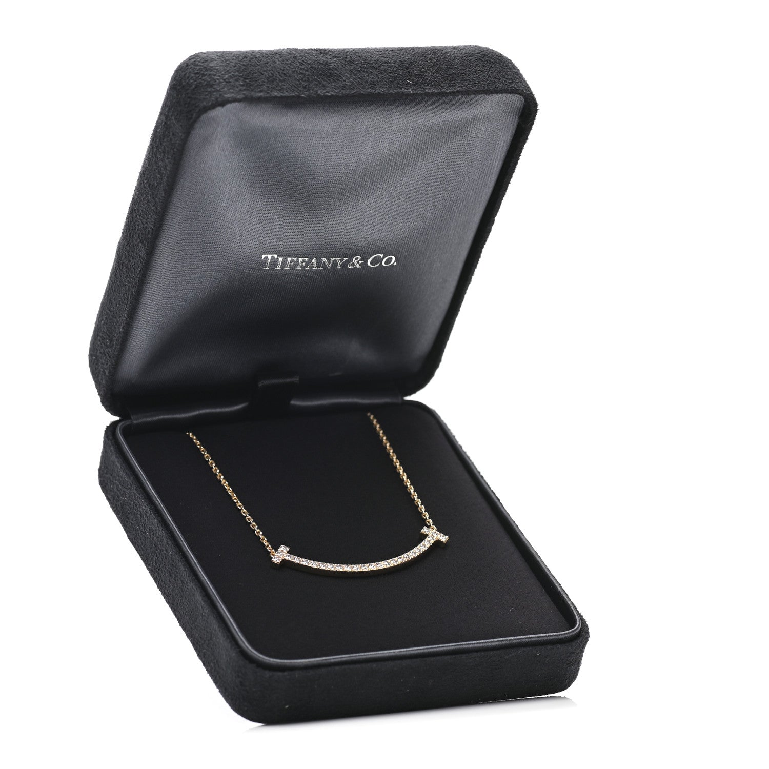 Tiffany 18K Yellow Gold Diamond Medium T Smile Pendant Necklace 7 of 7