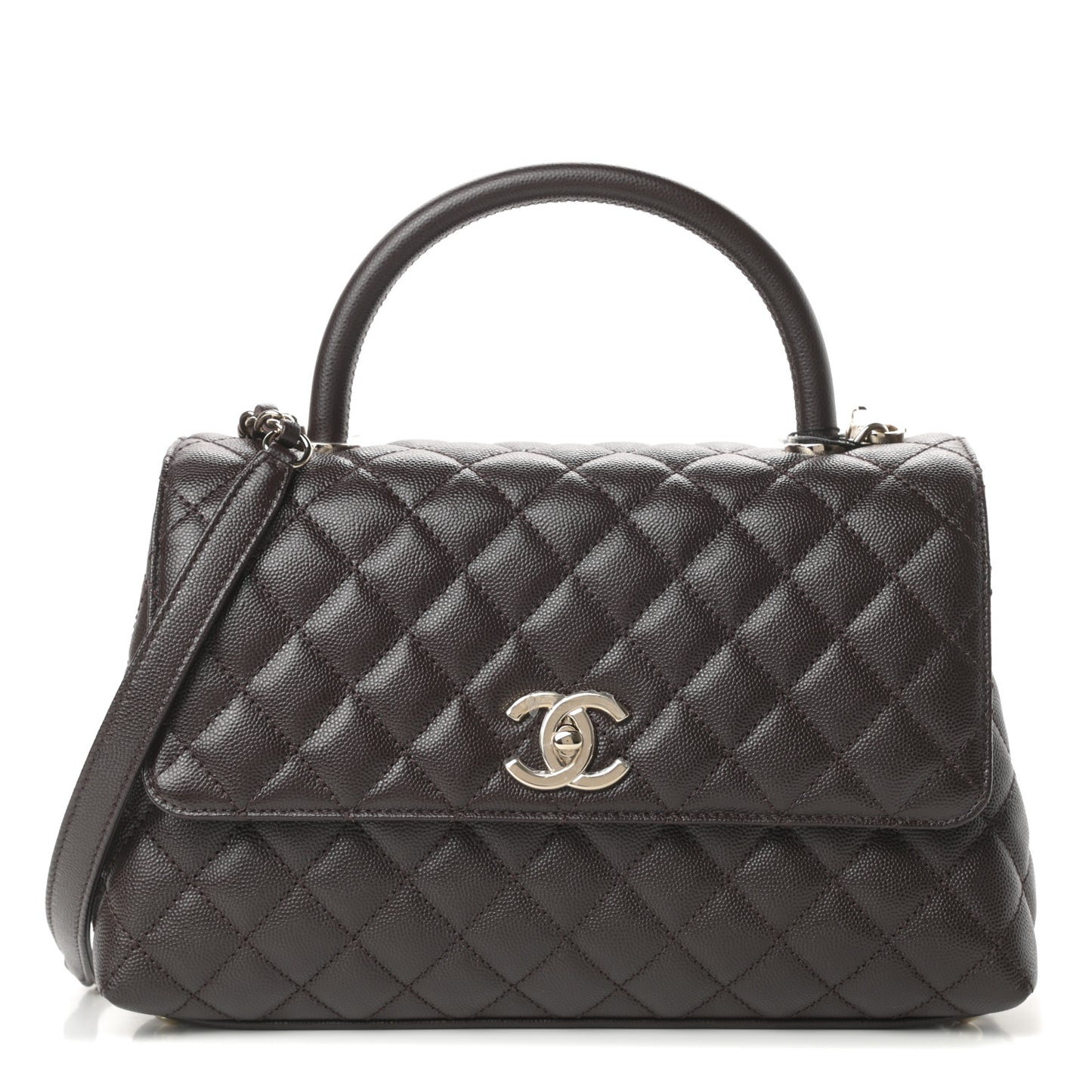 Caviar Quilted Small Coco Handle Flap Dark Brown