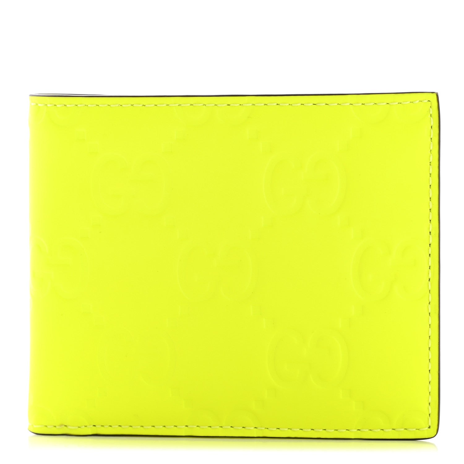 Gucci Rubber Effect GG Embossed Bi-Fold Wallet Fluorescent Yellow 1 of 9