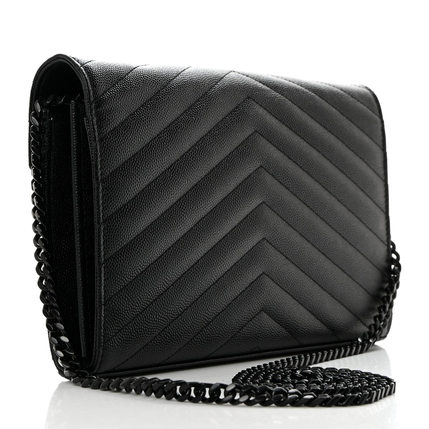 Grain De Poudre Matelasse Chevron Monogram Monochrome Chain Wallet Black