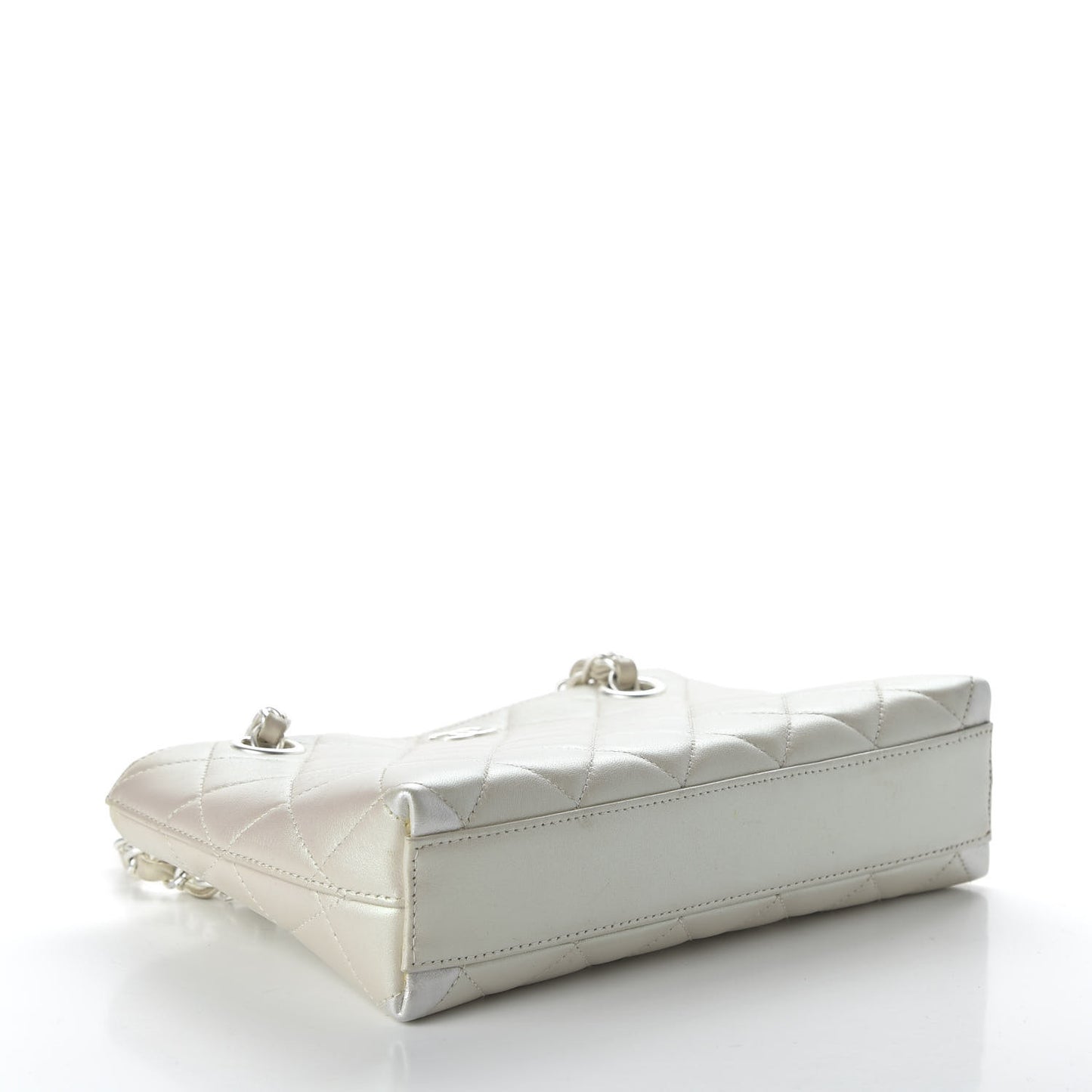 Iridescent Lambskin Quilted Pochette White