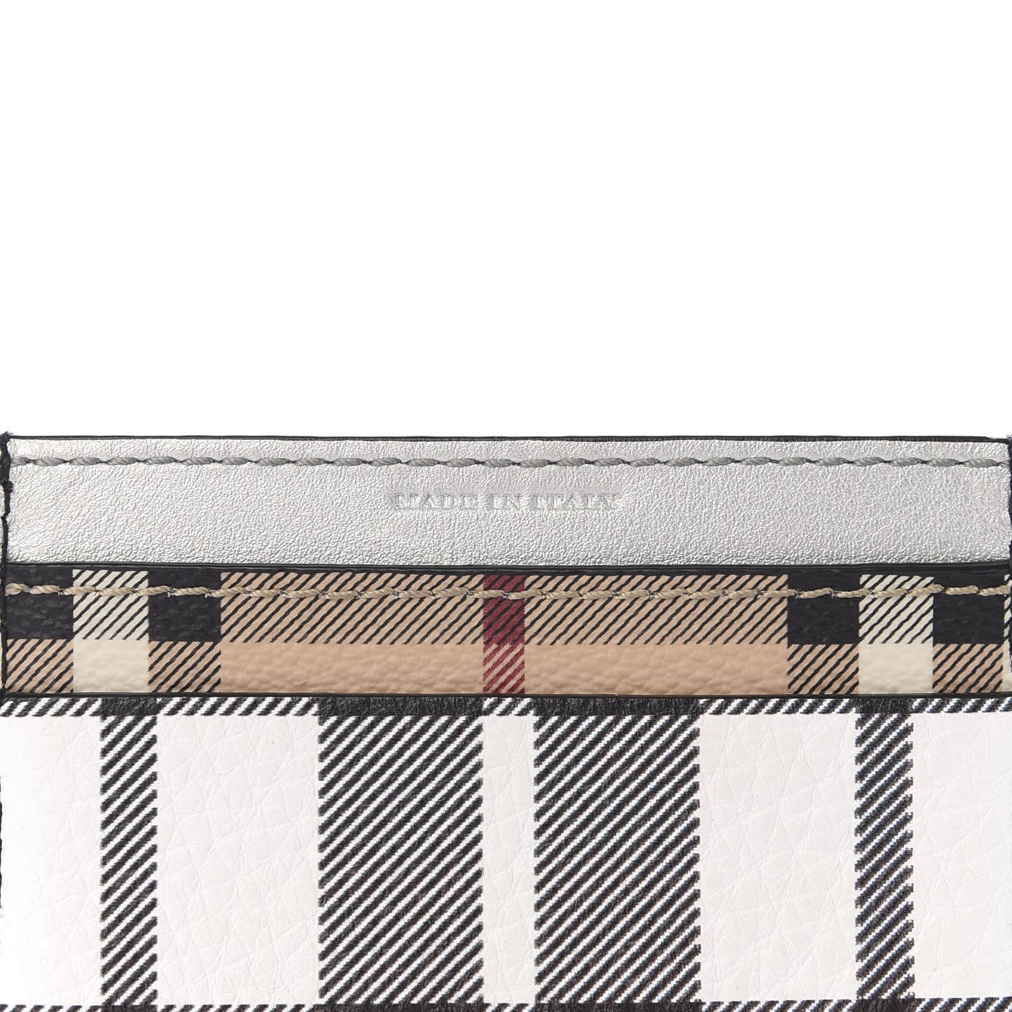 Calfskin Haymarket Check Cat Applique Card Case Black White