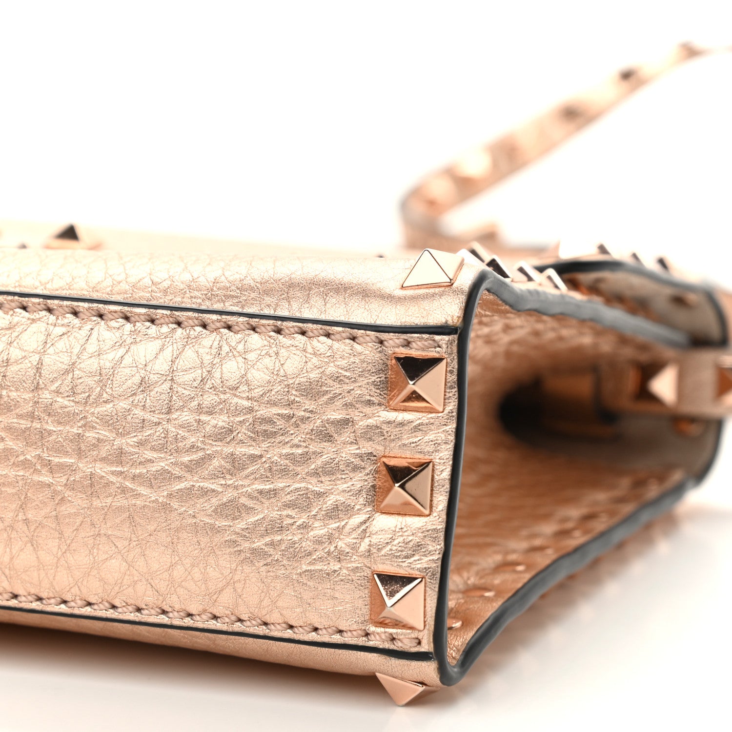 Valentino Garavani Metallic Pebbled Calfskin Medium Rockstud Flip Lock Crossbody Bag Rame 10 of 10