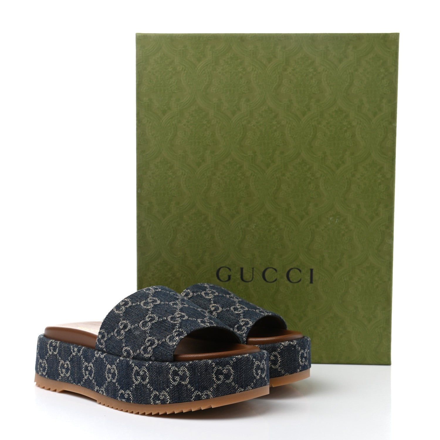 Gucci New Denim GG Monogram Angelina Platform 55mm Slide Sandals 36.5 Blue Tea 9 of 9