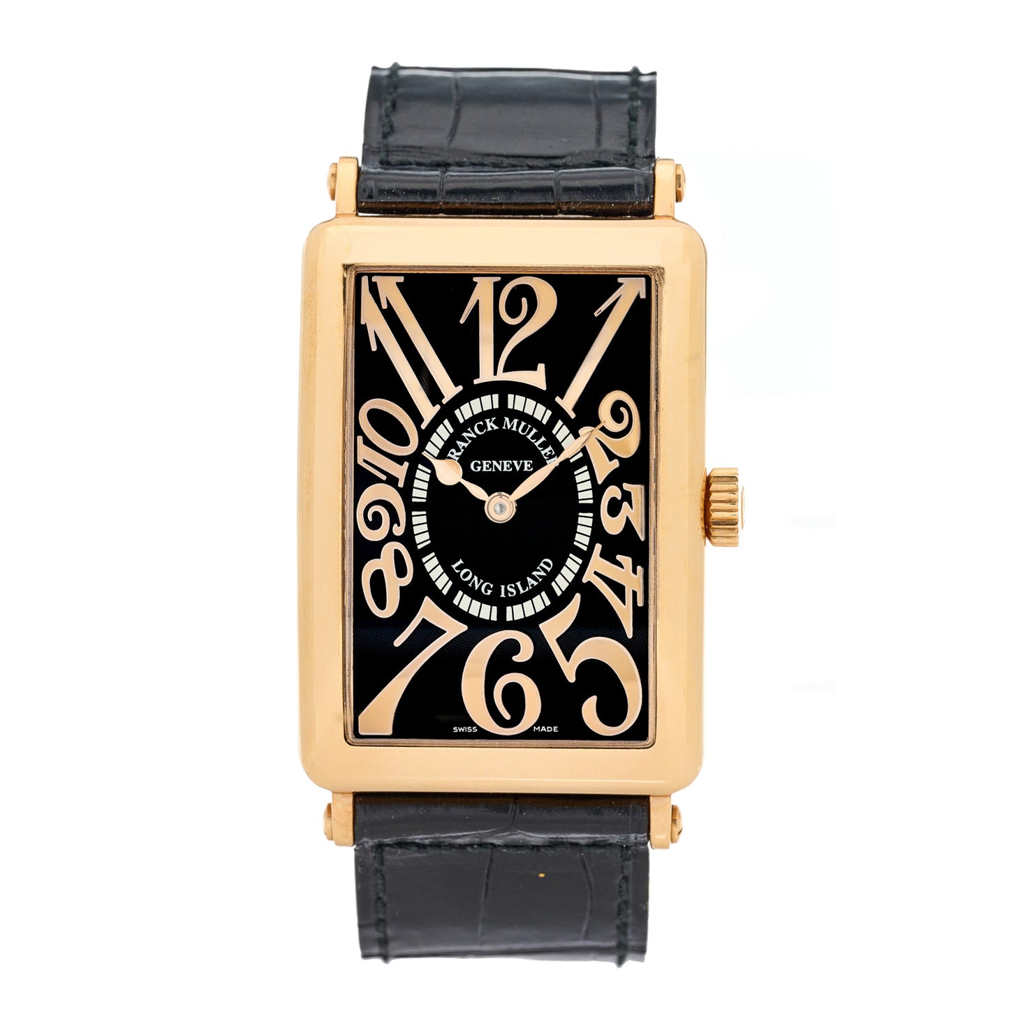 18K Rose Gold Alligator 30mm Long Island Automatic Watch Black 1000SC