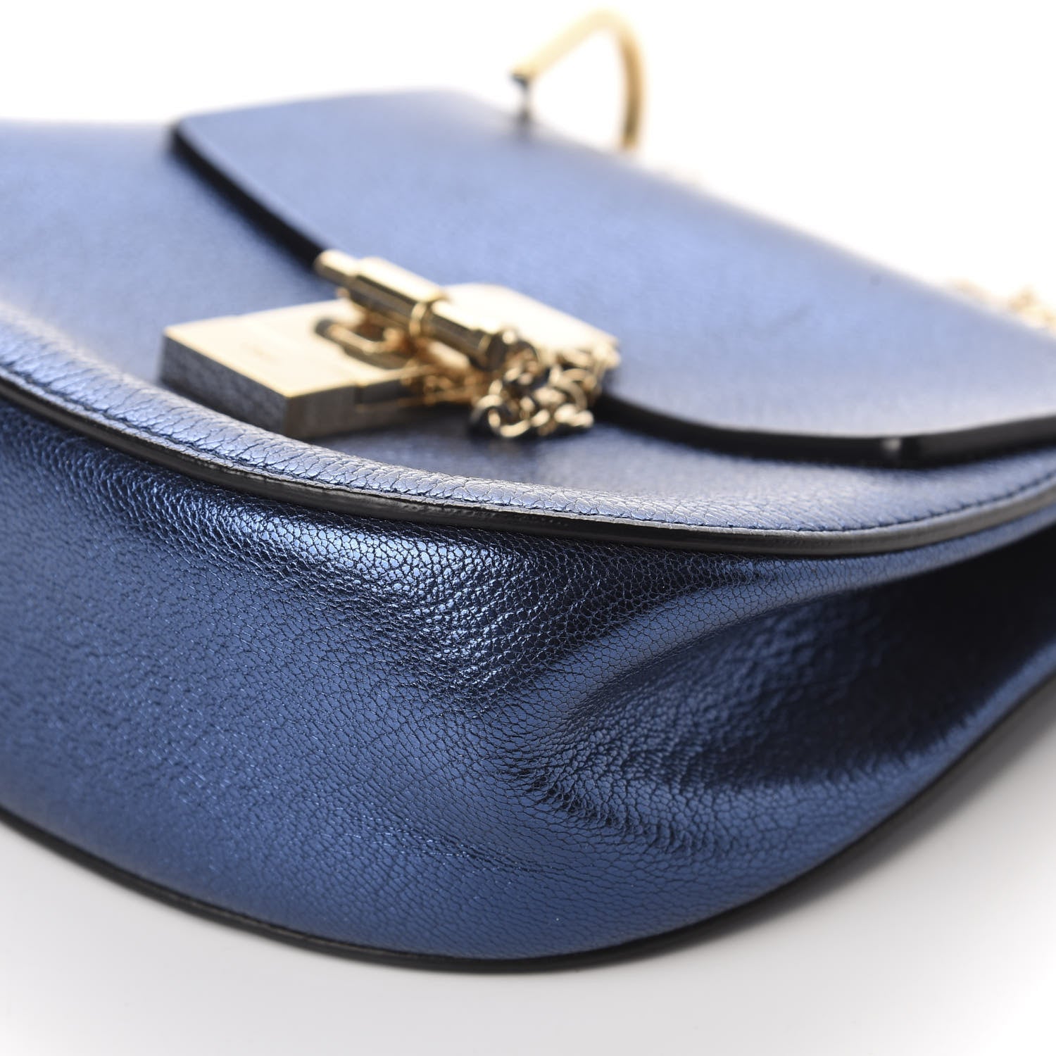 Chloe Metallic Goatskin Mini Drew Shoulder Bag Blue 7 of 9