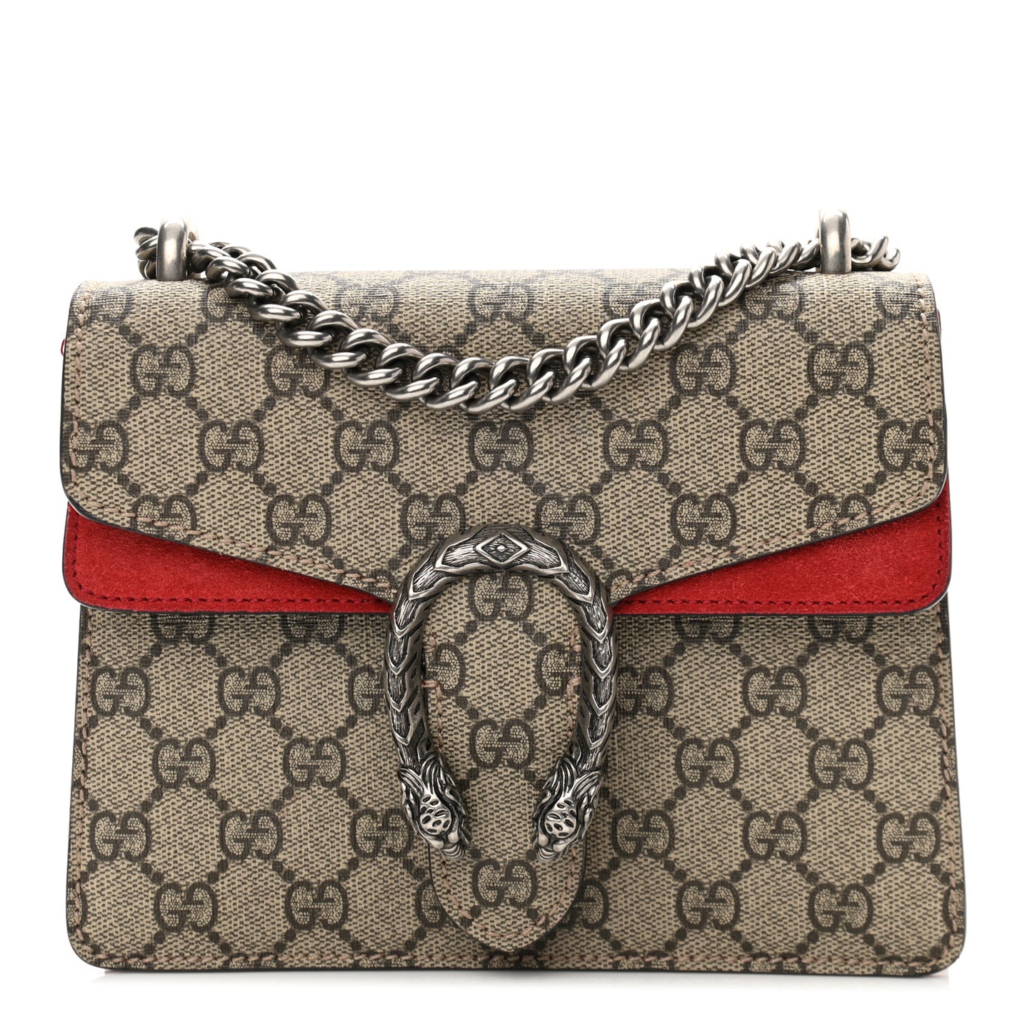 GG Supreme Monogram Suede Mini Dionysus Shoulder Bag Beige Ebony Vulcanic Red