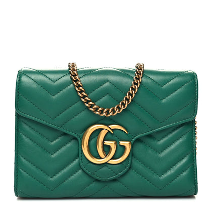 Gucci Calfskin Matelasse GG Marmont Chain Wallet Emerald Green 1 of 10