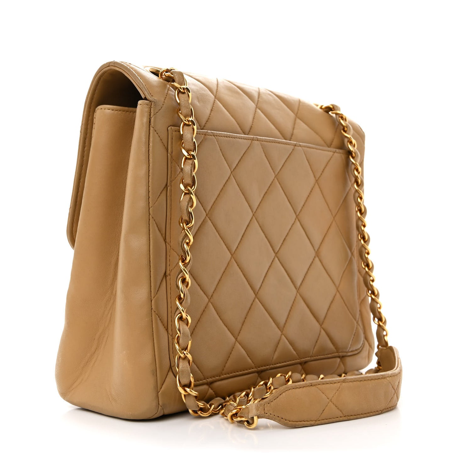 Lambskin Quilted Small Single Flap Beige