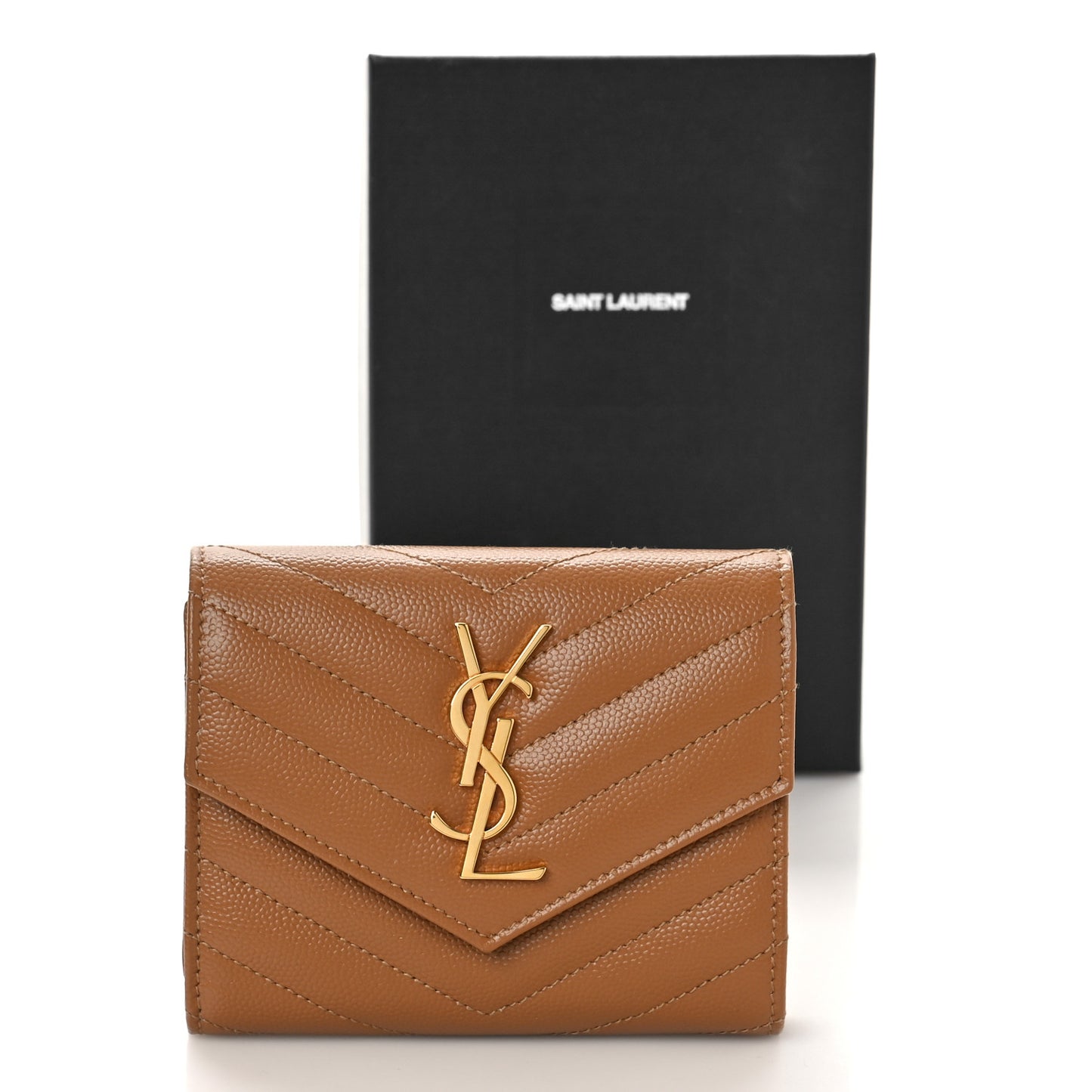 Grain De Poudre Matelasse Chevron Monogram Compact Tri Fold Wallet Natural Dark