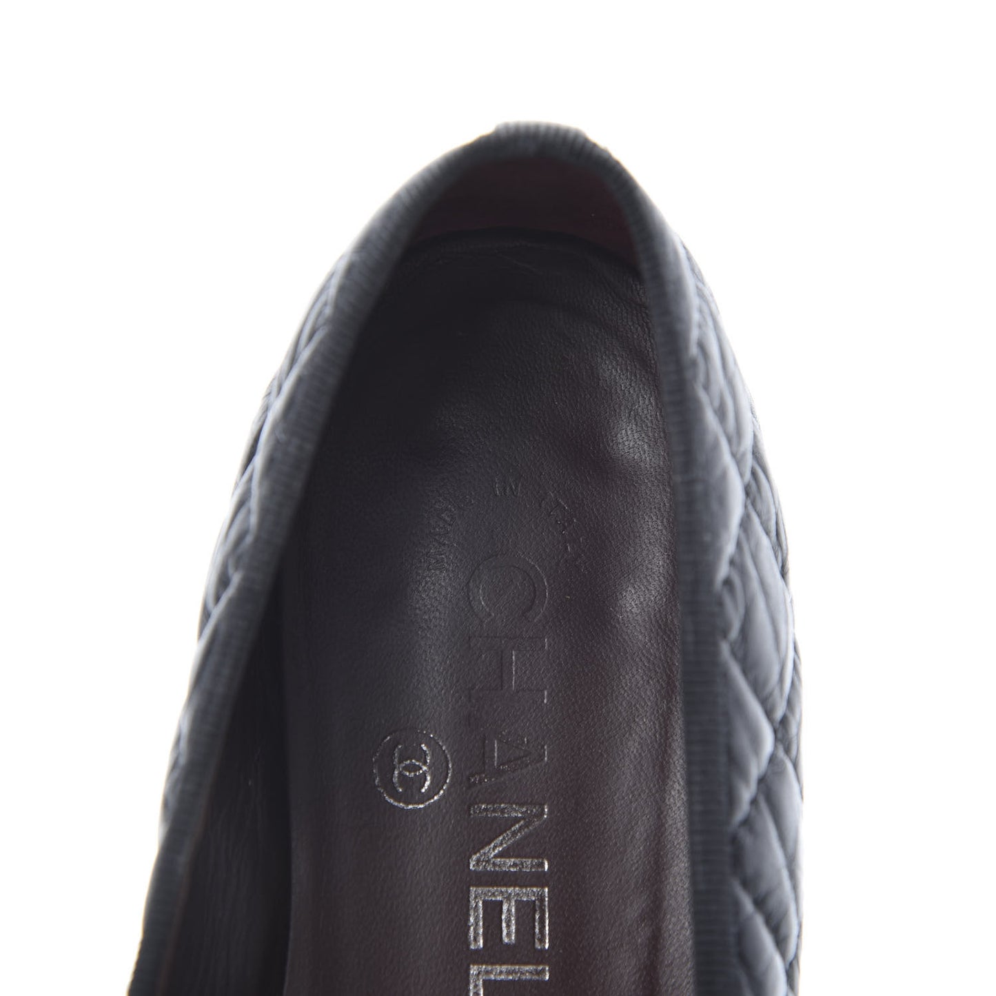 Aged Calfskin Quilted CC Cap Toe Ballerina Flats 37.5 Black