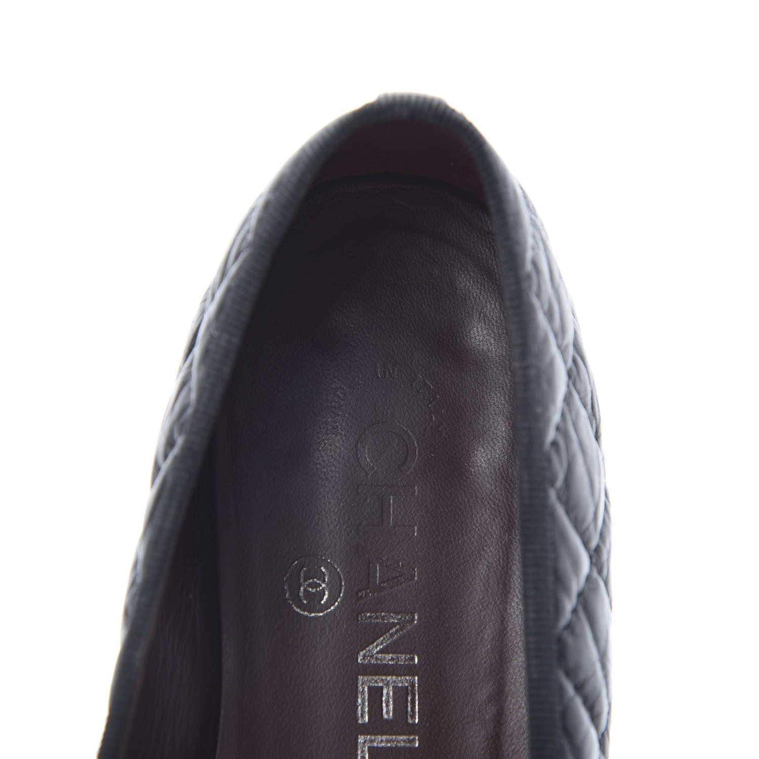 Chanel Aged Calfskin Quilted CC Cap Toe Ballerina Flats 37.5 Black 11 of 13