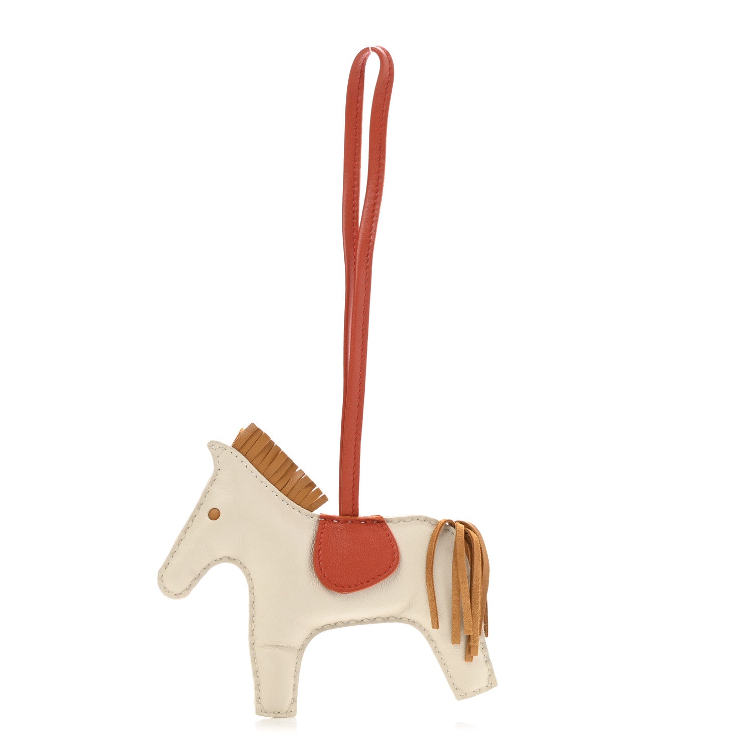 Hermes Milo Lambskin Grigri Rodeo Horse Bag Charm MM Craie Sesame Cornaline 1 of 5