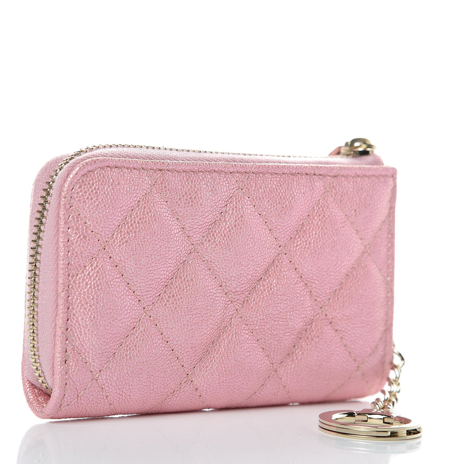Chanel Iridescent Caviar Quilted Zipped Key Holder Case Rose Pink 3 of 8