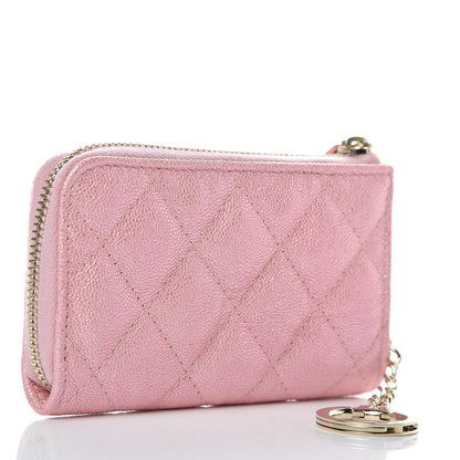 Chanel Iridescent Caviar Quilted Zipped Key Holder Case Rose Pink 3 of 8