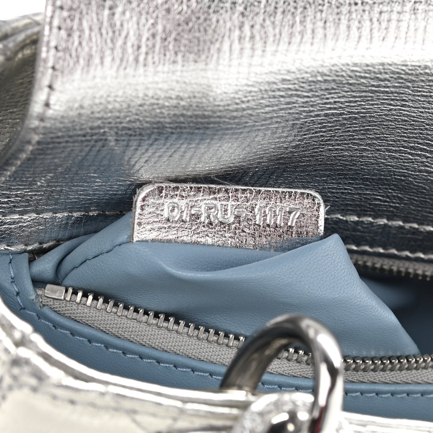 Metallic Grained Calfskin Cannage Small Lucky Badges My Lady Dior Silver