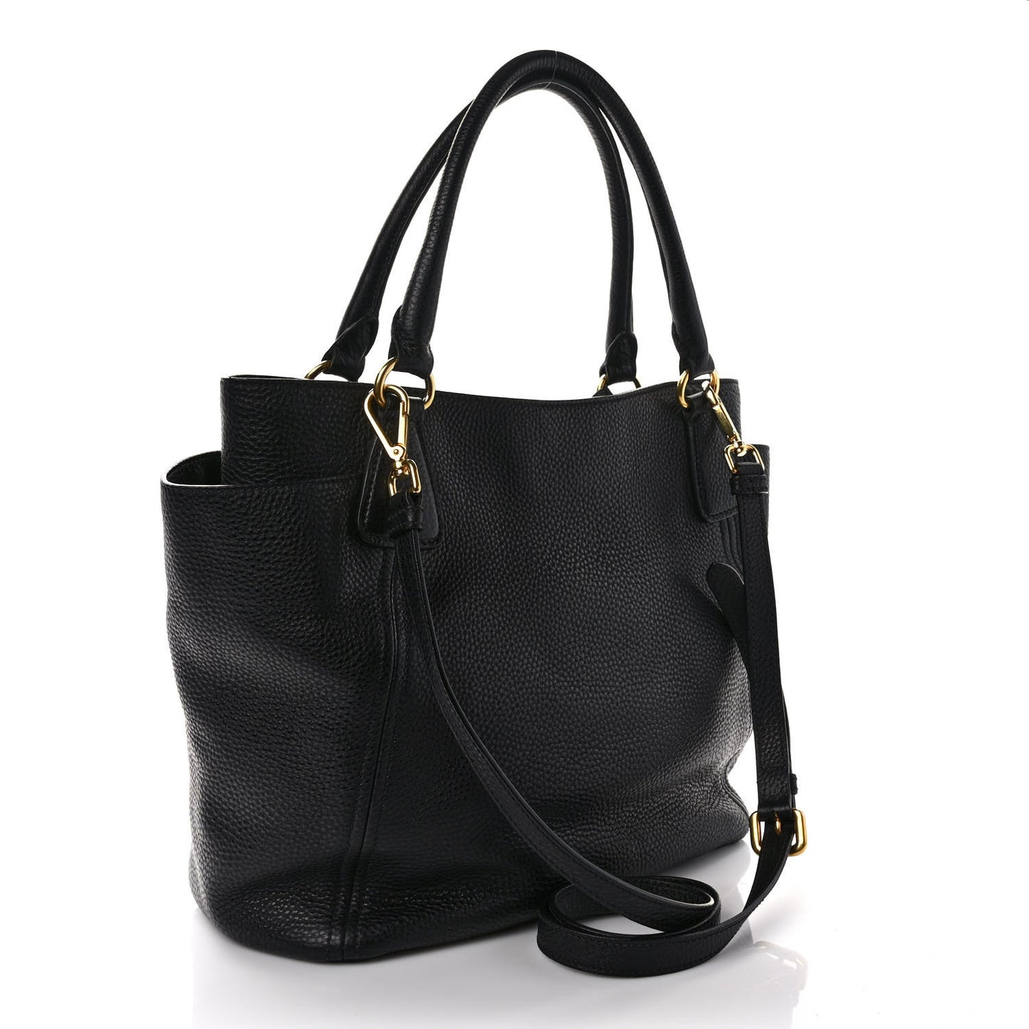 Vitello Daino Side Pocket Tote Black