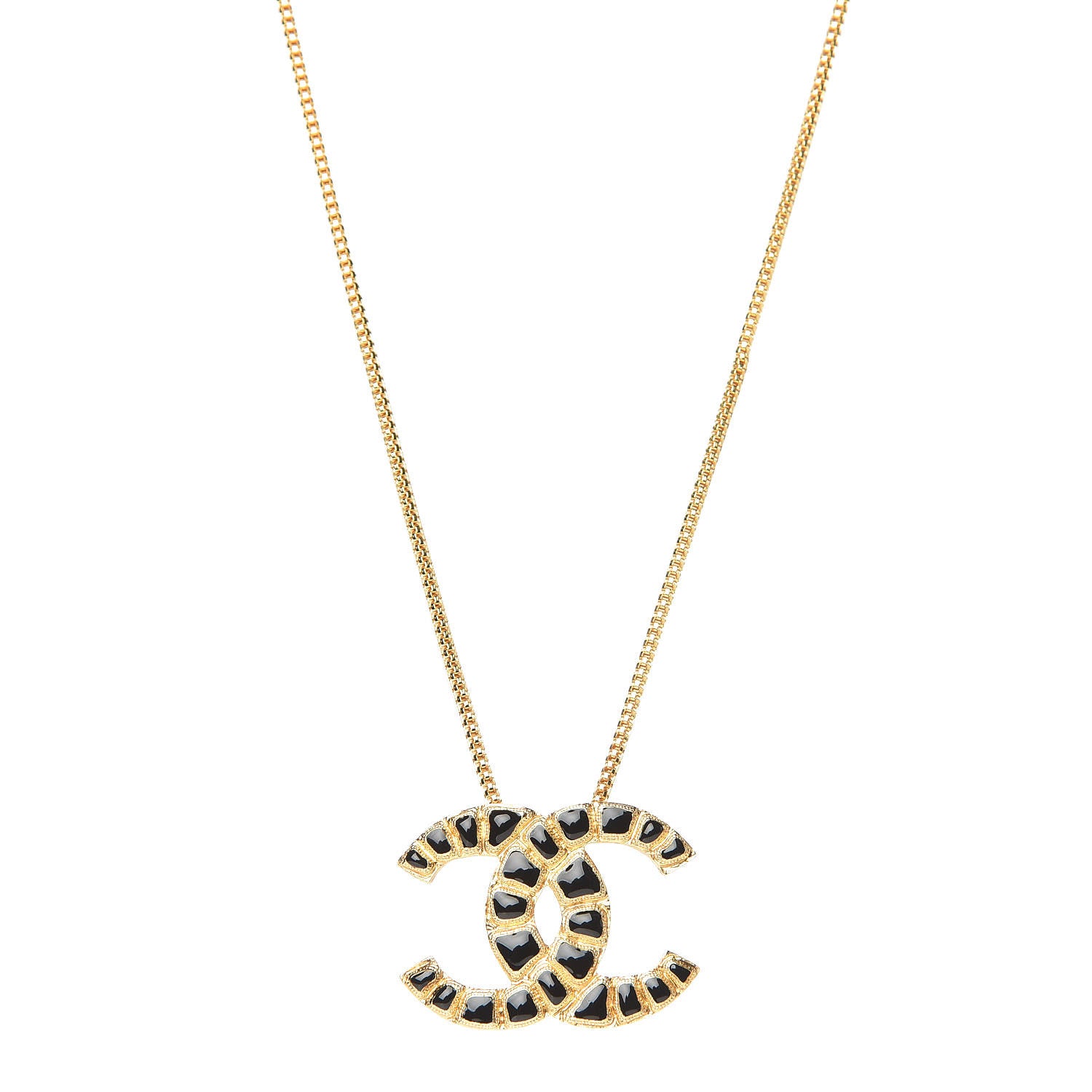 Chanel Resin Along The Nile CC Pendant Necklace Gold Black 1 of 5