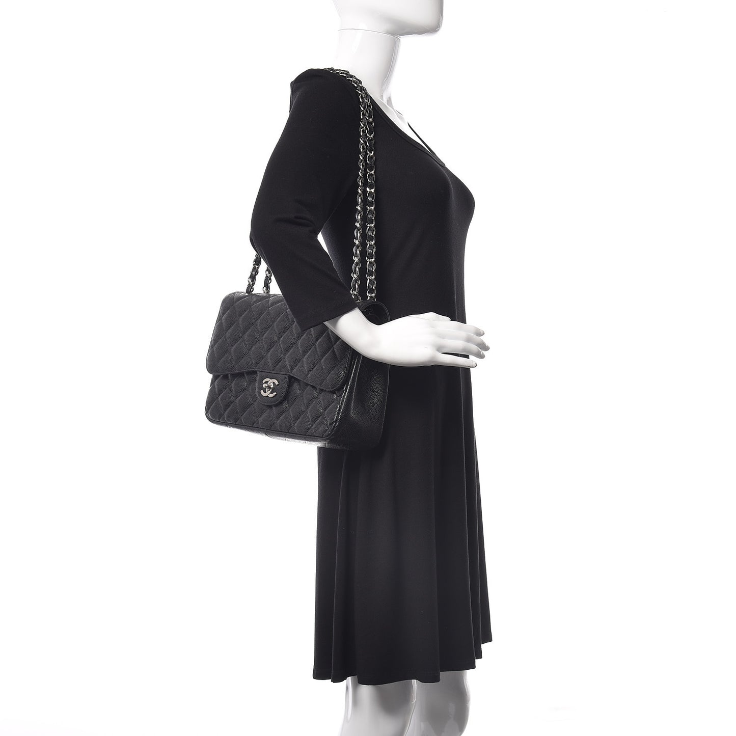 Caviar Quilted Jumbo Double Flap Black