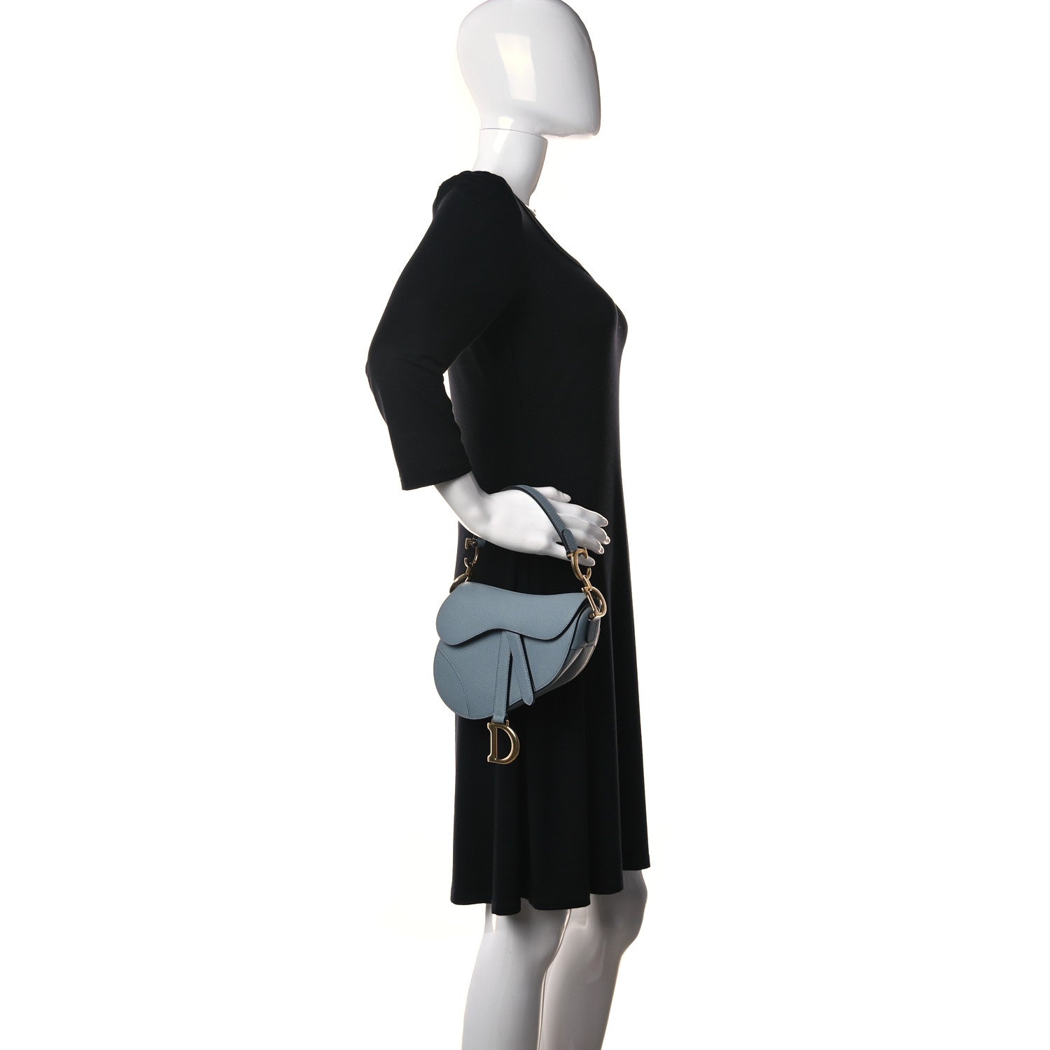 Christian Dior Grained Calfskin Mini Saddle Bag Sky Blue 2 of 9
