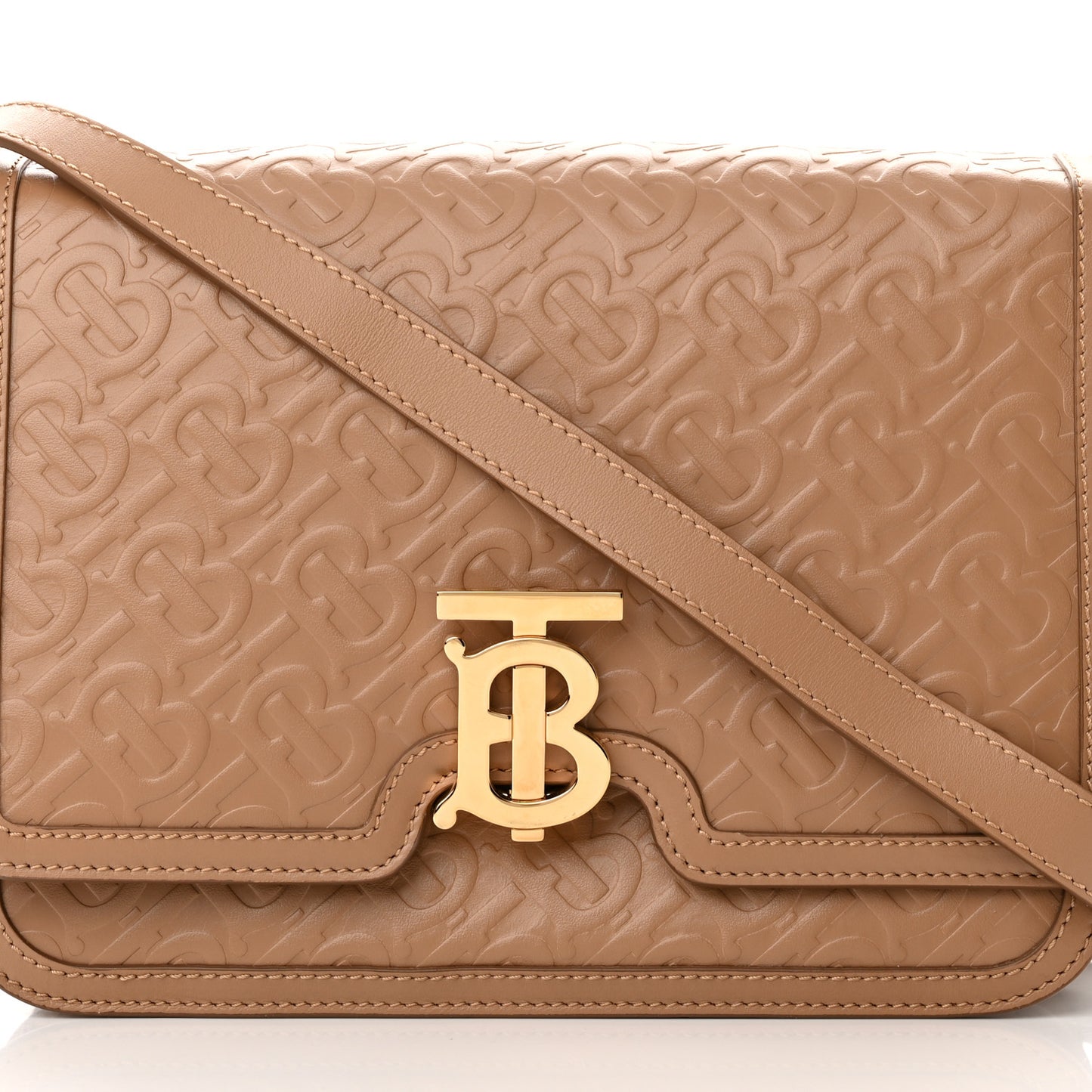 Calfskin Monogram Embossed Medium TB Bag Light Camel