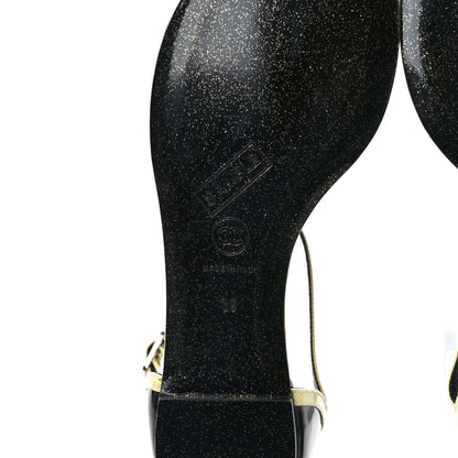 Chanel Patent Glitter Thong Sandals 38 Black White 7 of 8