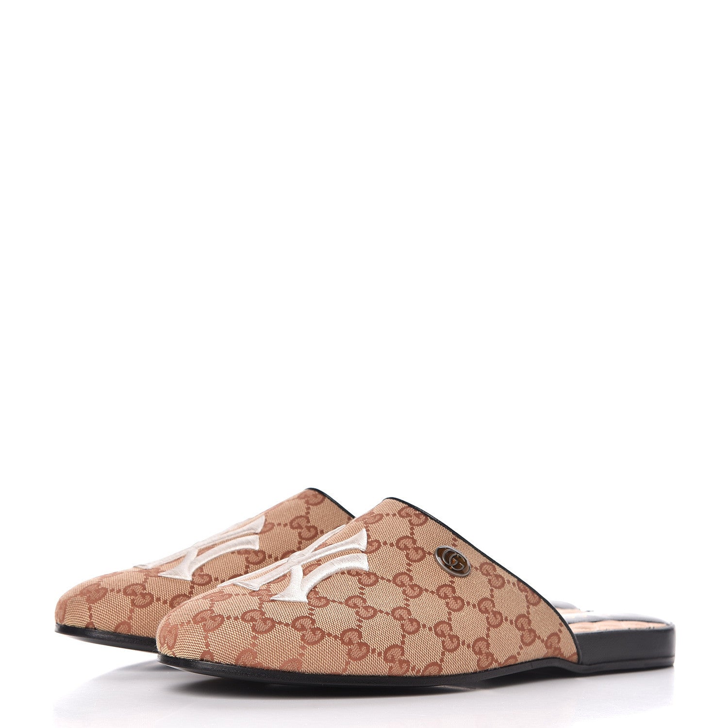 Gucci X MLB Monogram NY Yankees Embroidered Mens GG Slippers 10 Beige Ruggine 3 of 10