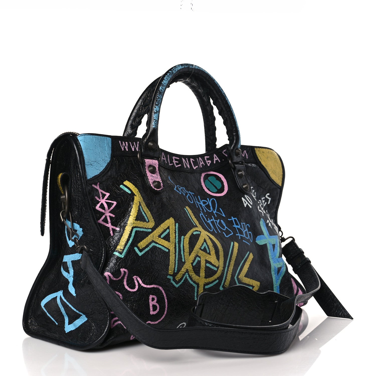 Balenciaga Agneau Graffiti All Over Classic Hardware City Black Multicolor 3 of 9