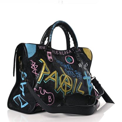 Balenciaga Agneau Graffiti All Over Classic Hardware City Black Multicolor 3 of 9