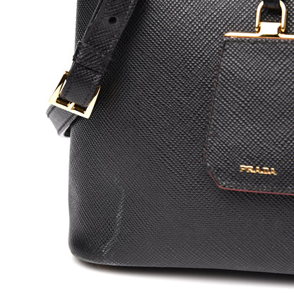 Prada Saffiano Cuir Medium Double Bag Black Fuoco 11 of 18