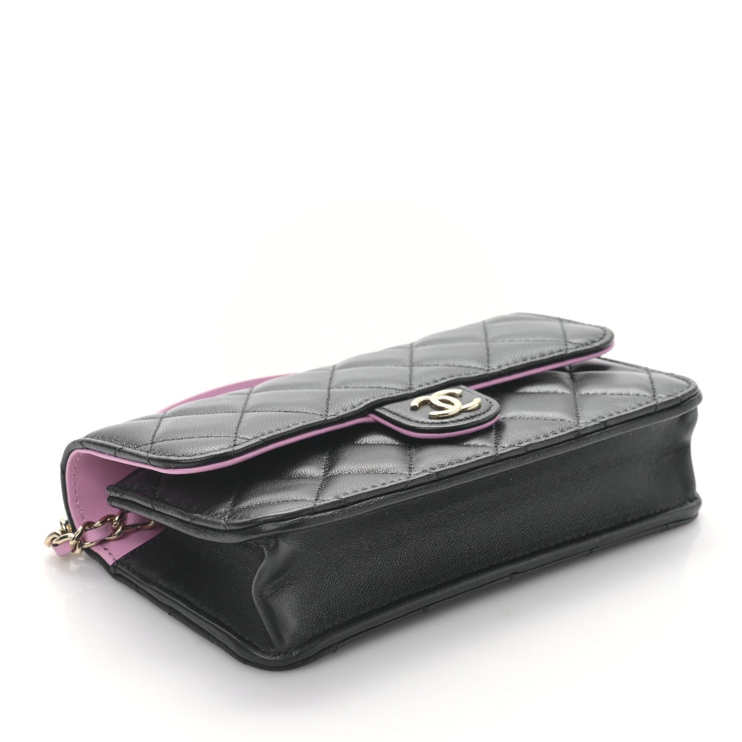 Chanel Lambskin Quilted Flap Phone Holder With Chain Black Lilac 4 of 12