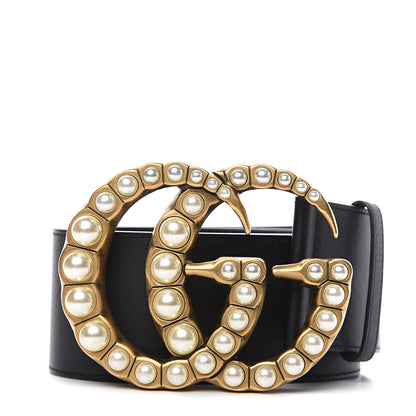 Gucci Moon Calfskin Pearl Double G 70mm Belt 75 30 Black Cream 1 of 4