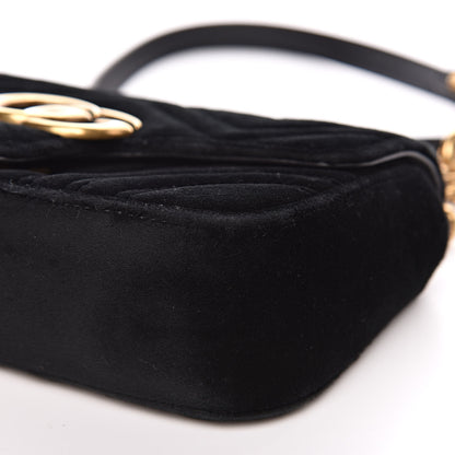 Gucci Velvet Matelasse Mini GG Marmont Shoulder Bag Black 9 of 14