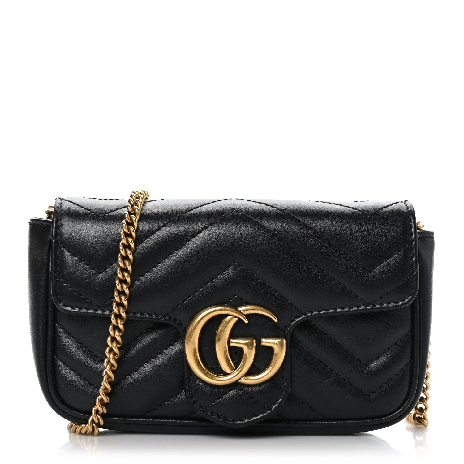 Gucci Calfskin Matelasse Super Mini GG Marmont Shoulder Bag Black 1 of 9