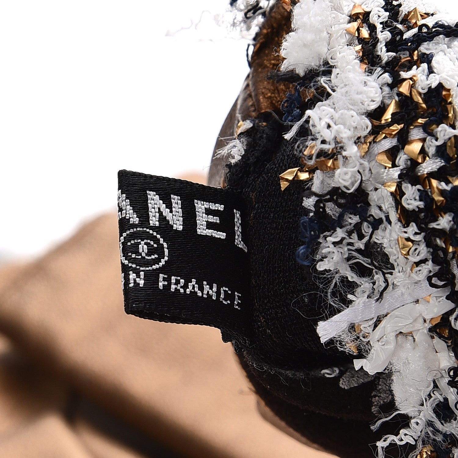 Chanel Lambskin Fantasy Tweed Fingerless Gloves White Gold 5 of 6