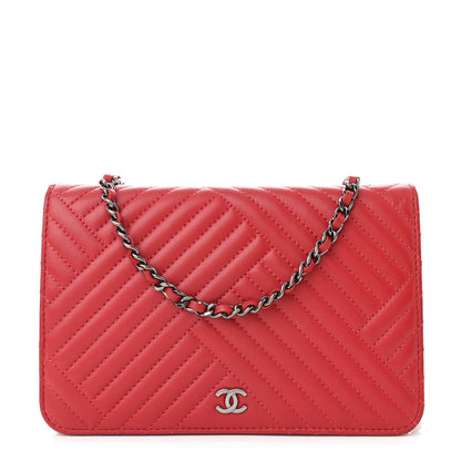 Chanel Lambskin Quilted CC Crossing Wallet On Chain WOC Red 1 of 13