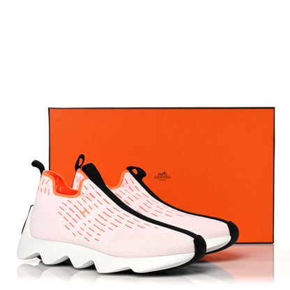Hermes Technical Canvas Goatskin Womens Eclair Sneakers 38.5 White Orange 8 of 8