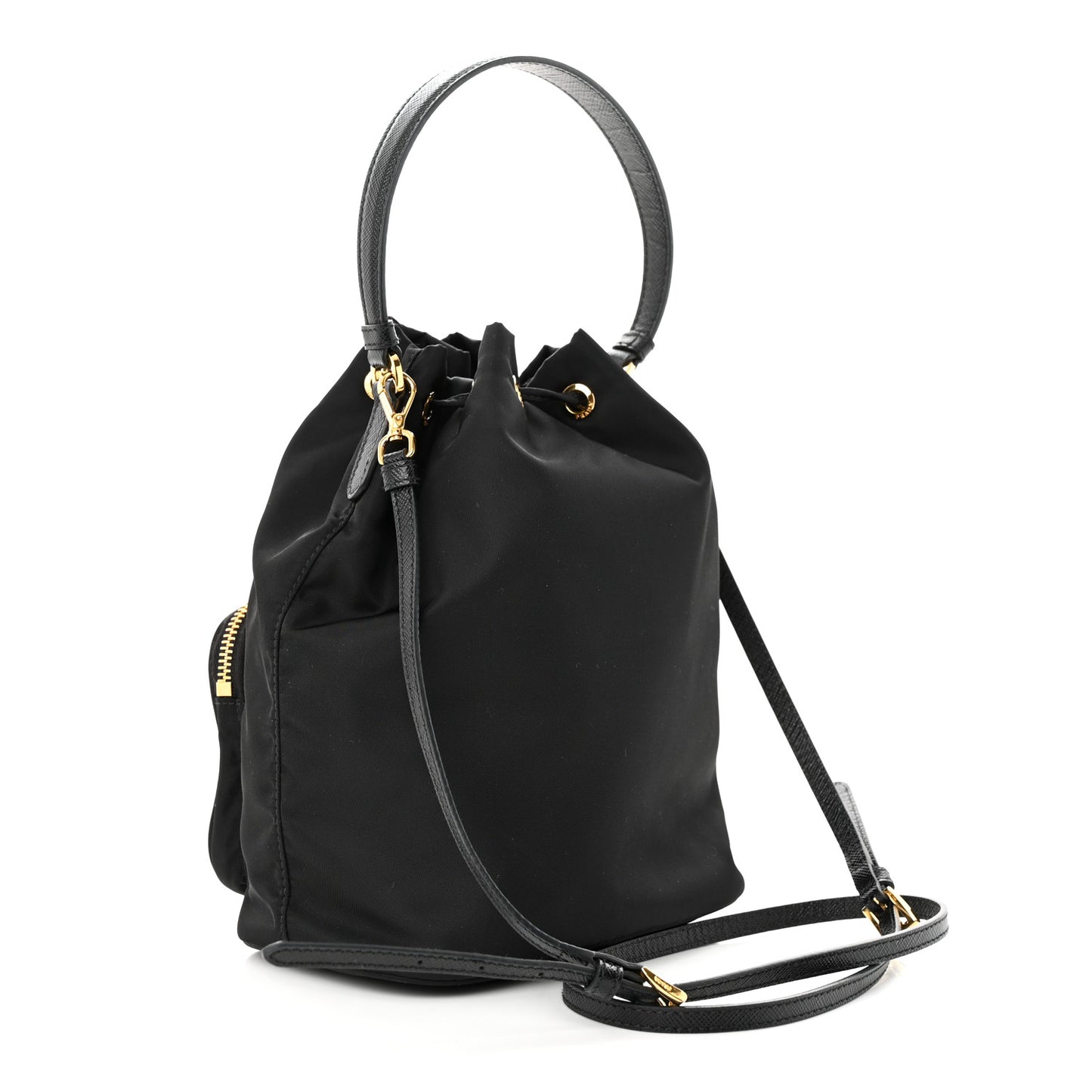 Saffiano Tessuto Nylon Mini Bucket Crossbody Bag Black
