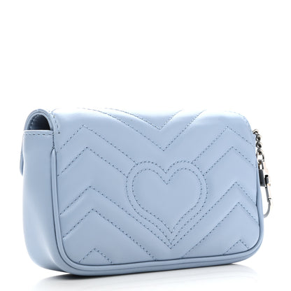 Gucci Calfskin Matelasse Super Mini GG Marmont Shoulder Bag Porcelain Light Blue 3 of 9