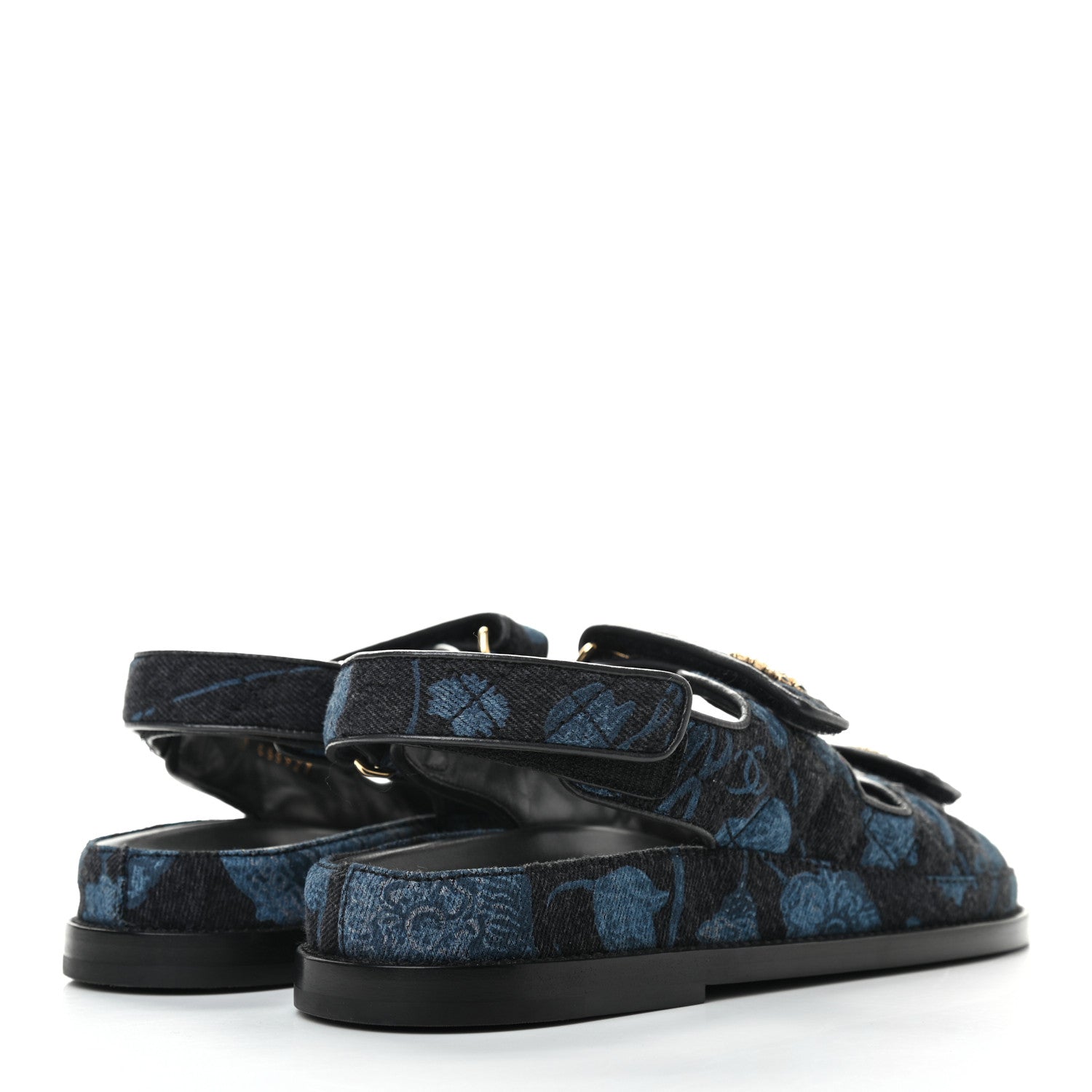 Chanel Denim Velcro Dad Sandals 38 Dark Grey Blue Black 4 of 7