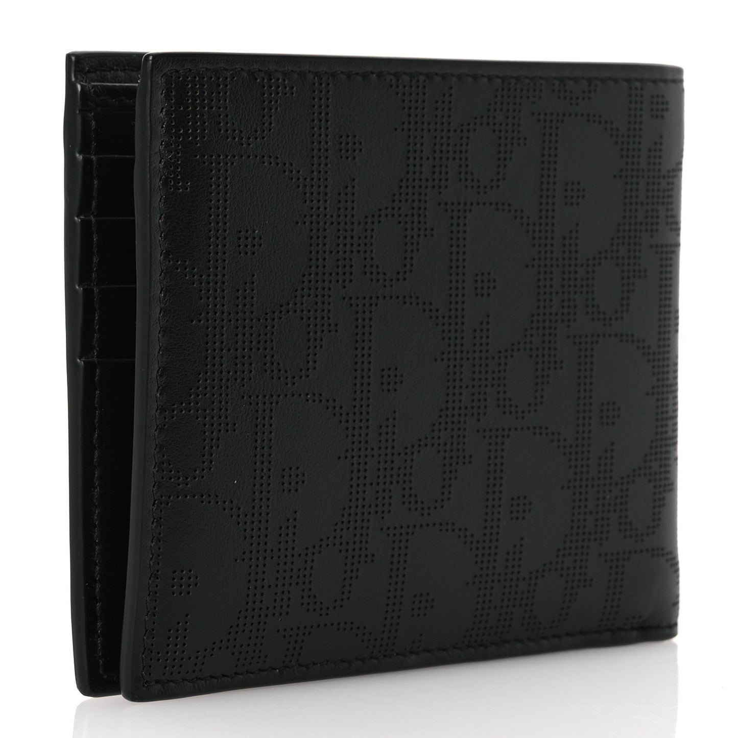 Calfskin Perforated Oblique Bi-Fold Do Galaxy Wallet Black
