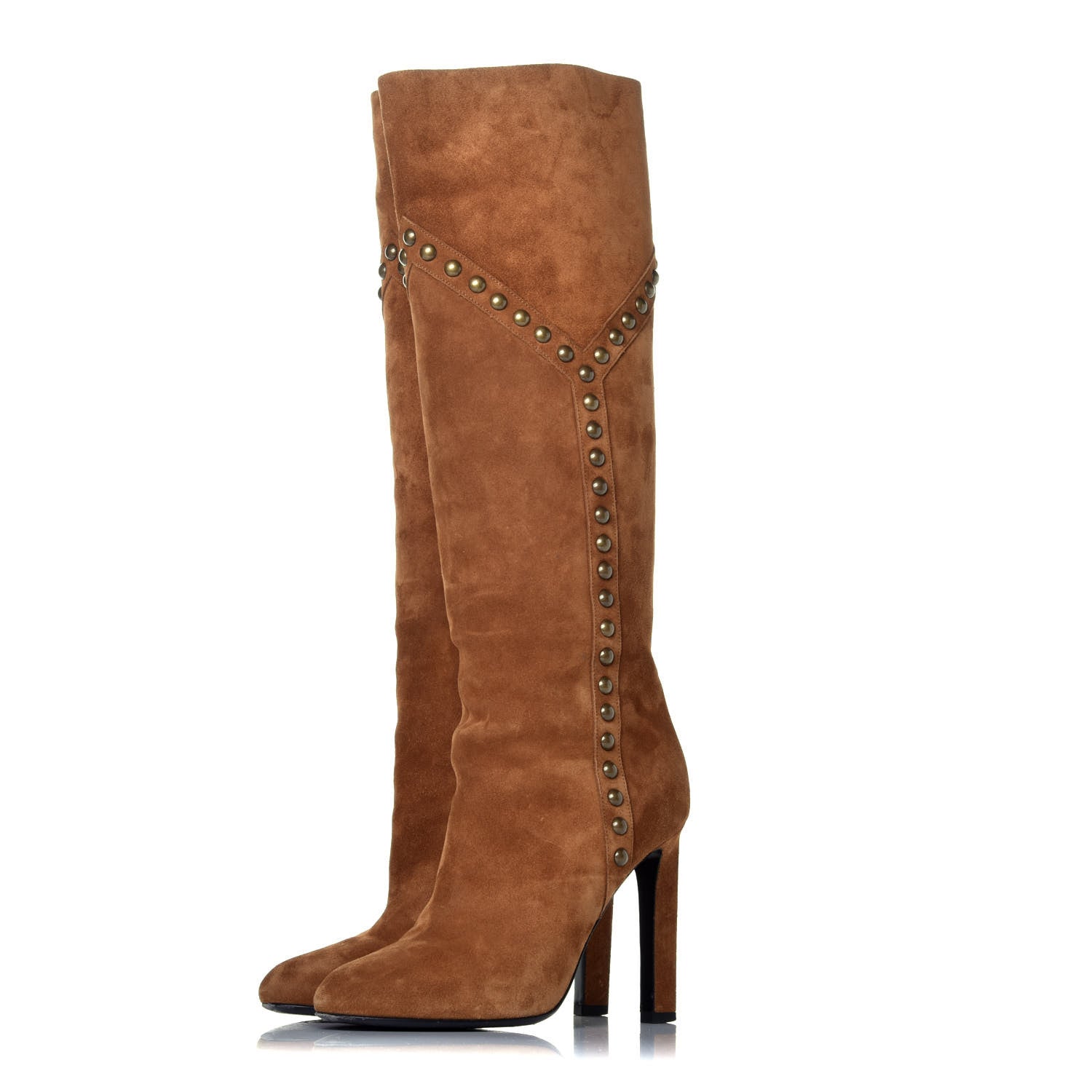 Saint Laurent Suede Otterproof Light Studded Grace 105 Boots 39 Fox Brown 3 of 8