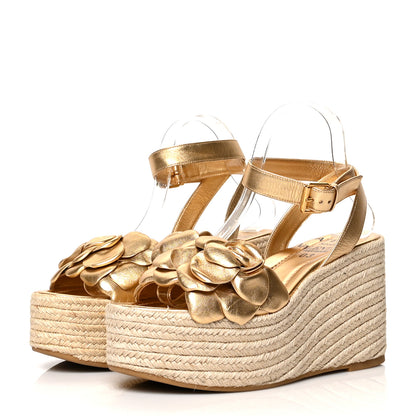 Valentino Garavani Metallic Kidskin Atelier 03 Rose Edition Espadrille 45/90mm Platform Sandals 40 Antique Brass 3 of 10
