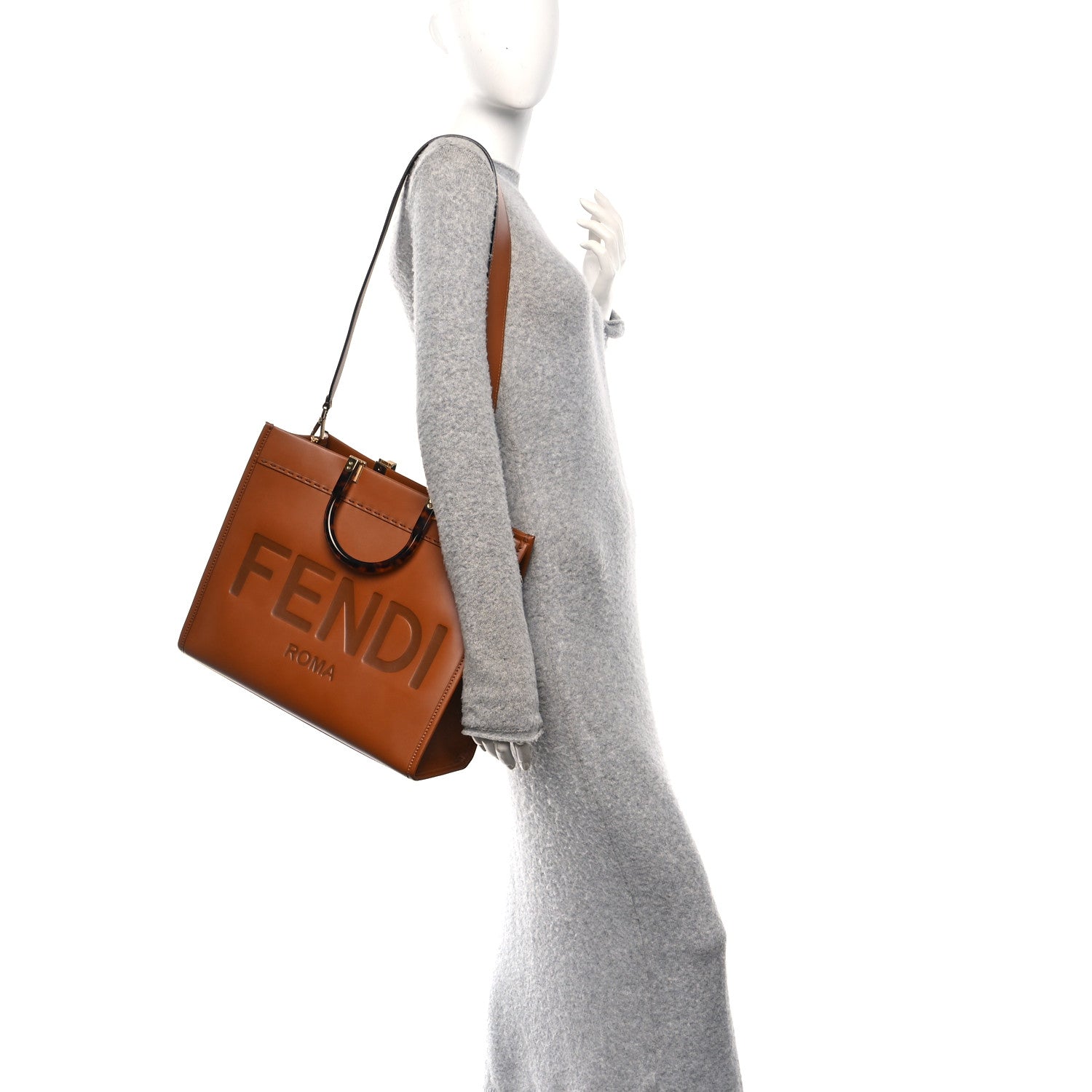 Fendi Vitello King Plexiglass Medium Fendi Sunshine Shopper Tote Cuoio 2 of 10