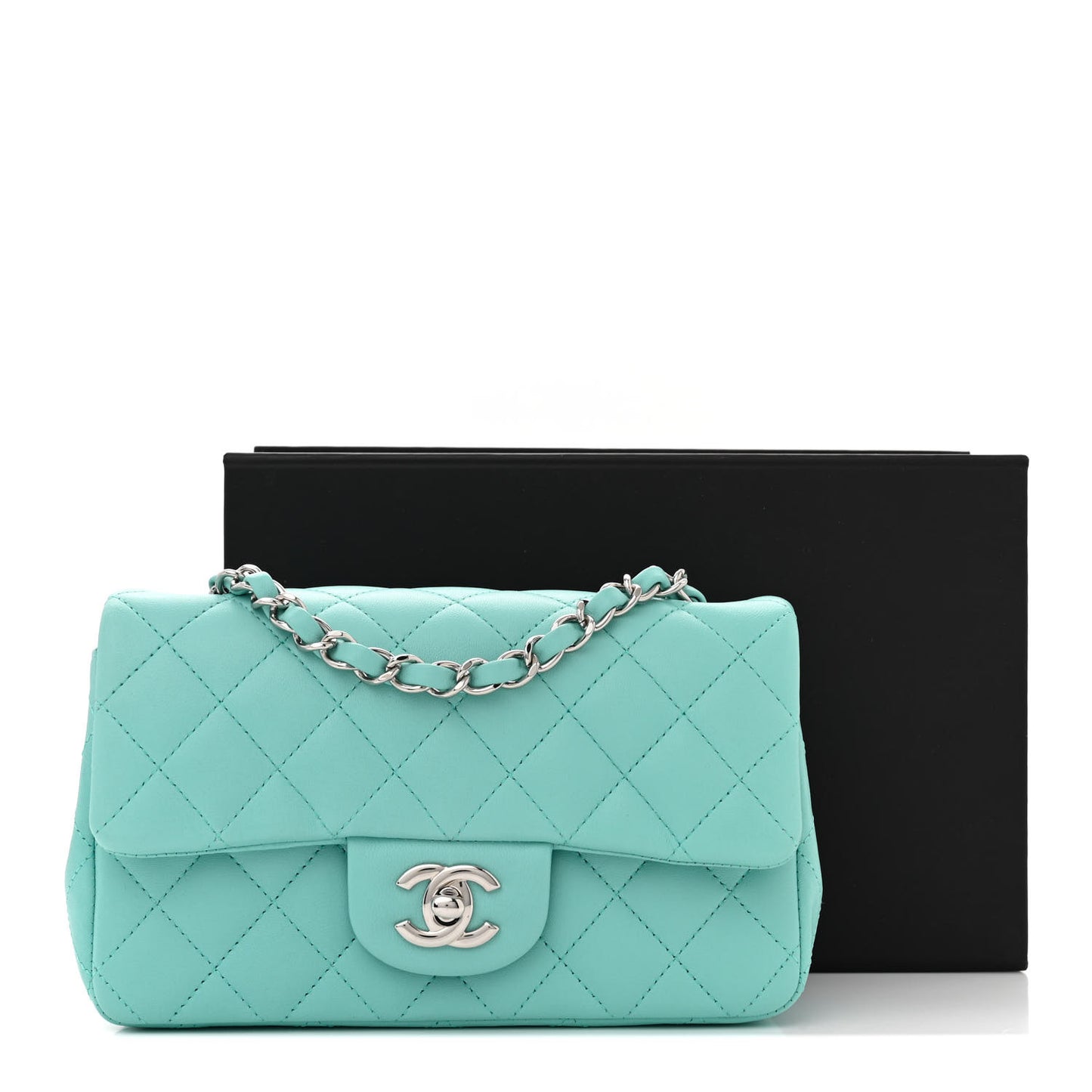 Lambskin Quilted Mini Rectangular Flap Light Blue