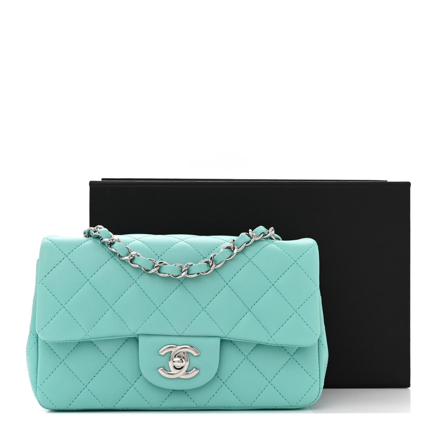 Chanel Lambskin Quilted Mini Rectangular Flap Light Blue 13 of 13