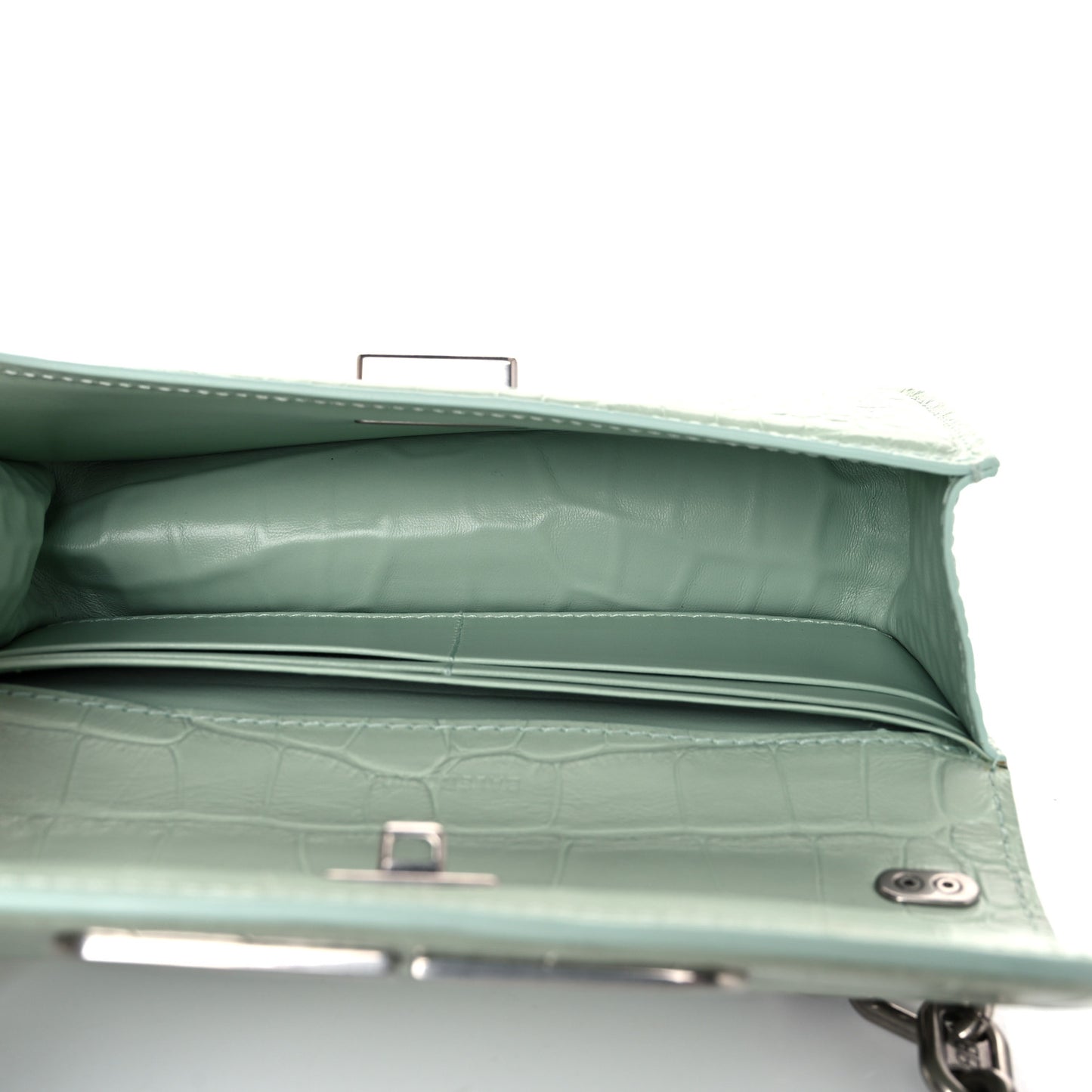 Extra Supple Calfskin Crocodile Embossed Gossip Chain Bag XS Light Green